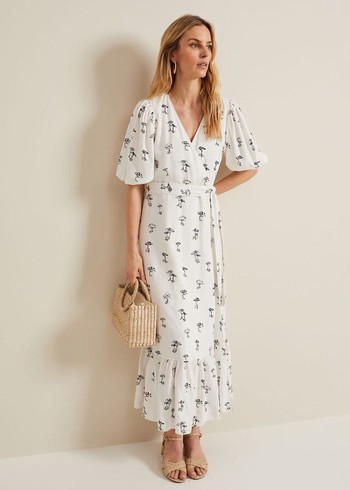 Phase Eight Nelly Linen Wrap Dress Cream Australia | LV7258901